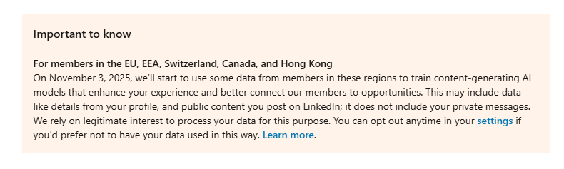 linkedin AI update notice tos