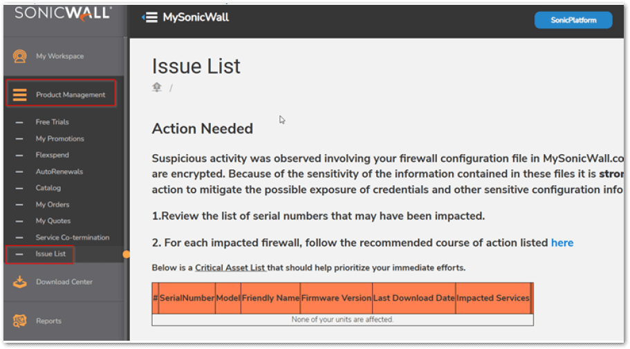 SonicWall’s response & guidance